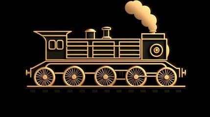 Elegant Gold Steam Locomotive 3D Render Vintage Train Railroad Icon