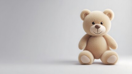 Obraz premium Adorable Beige Teddy Bear Sitting on White Background