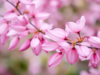 Obraz premium Soft pink petals gently swaying in the breeze, delicate, gentle, soft focus