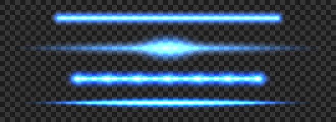 Glowing blue neon tube lamp set. Led light blue line beam collection. Bright luminous fluorescent bar stick lines. Shining cold color strip element pack to divide, separate, decorate. Vector © vika_k