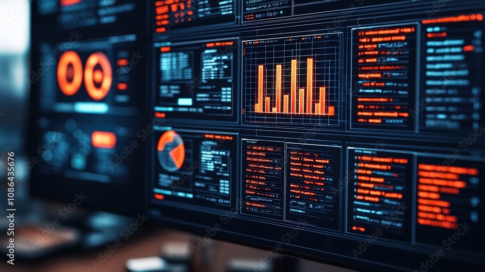 Poster futuristic data analytics holographic charts graphs on screen