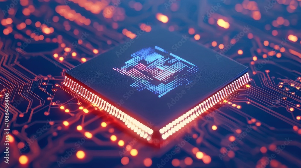 Aufkleber ai chip on circuit board advanced microchip technology concept