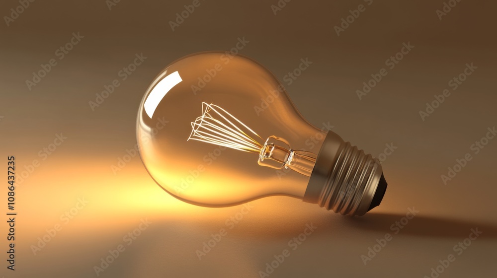 Poster Elegant Close-Up of a Vintage Light Bulb on a Soft Warm Background, Showcasing the Intricacies of the Filament Inside, Ideal for Artistic and Creative Projects