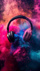 dj in headphones on the background