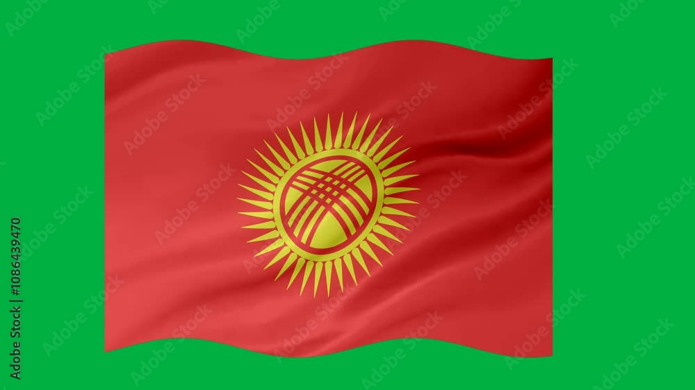 Poster kyrgyzstan waving flag loop animation with glowing 3d shade isolated on blue background