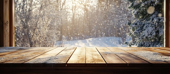Winter Wonderland Wooden Tabletop: Snowy Forest View