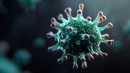 Neon Green Hantavirus Particle in 3D Visualization