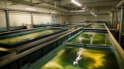 Rows of sedimentation tanks in a wastewater treatment plant, highlighting clean water initiatives for the environment