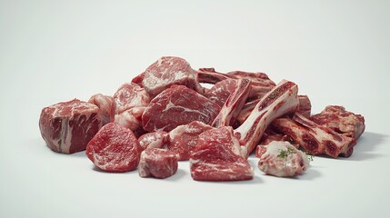 Collection of Raw Meat on White Background in 16K Resolution