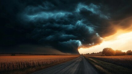 Obraz premium A dark thunderstorm cloud forming over the countryside