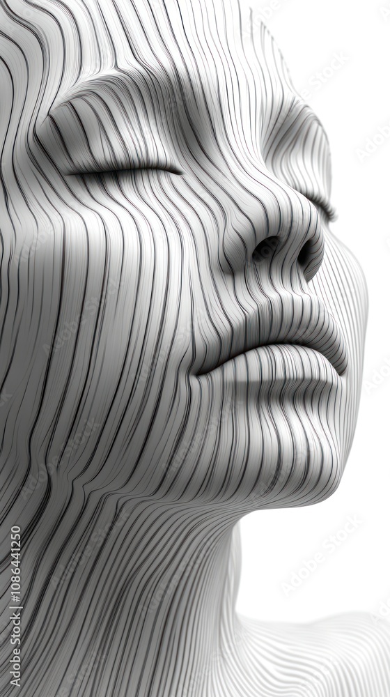 Poster abstract representation of a face with flowing lines and textures.