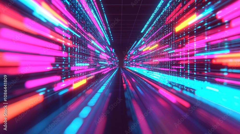 Aufkleber futuristic data stream neon code tunnel digital technology background
