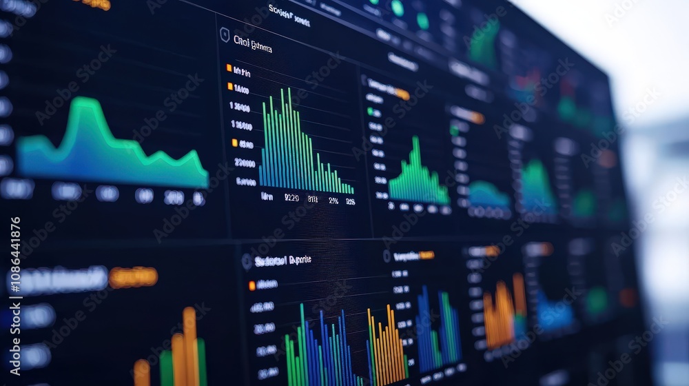 Poster Futuristic Digital Dashboard Keyword Metrics Charts Data Analysis