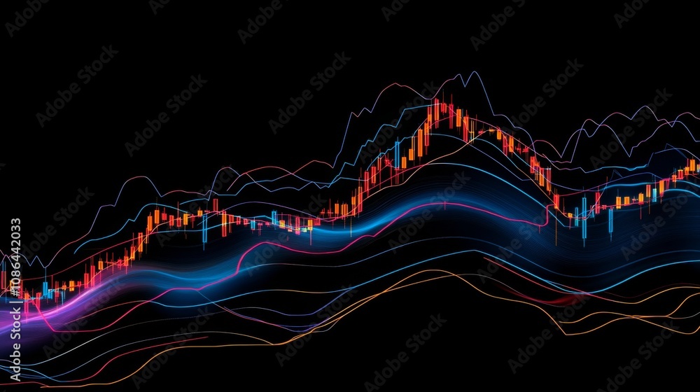 Aufkleber abstract representation of financial market trends showcasing colorful candlestick charts and dynami