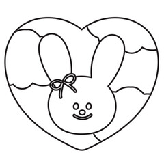 Bunny and heart outline for kid colouring book, art, painting, animal print, tattoo, zoo, souvenir shop, rabbit cartoon, character, comic, mascot, standee, colouring page, amusement park, happy easter
