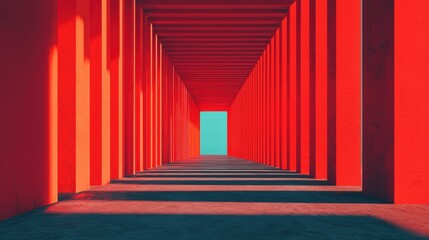 Fototapeta premium Abstract Red Corridor Architecture 3D Render Modern Design Tunnel Pathway Bright Vivid Colors Light