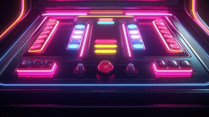 Obraz premium Close up of a futuristic arcade game controller under neon lights.