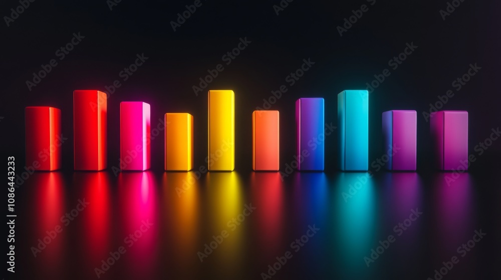 Fototapete colorful geometric shapes forming a dynamic sound wave graphic in a dark setting, showcasing vibrant