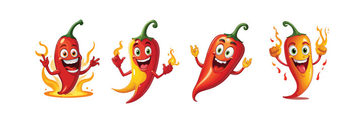 A lively chili pepper mascot bursting with energy, surrounded by dynamic flames, and exuding a cheerful and fiery personality. Perfect for spicy branding