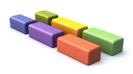 Fototapeta premium Colorful Rectangular Blocks Arranged in a Line on a White Background for Creative Play and Educational Activities in Early Childhood Development