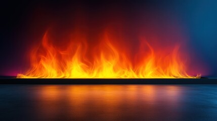 Naklejka premium Vibrant flames against a dark backdrop, creating a dramatic effect.