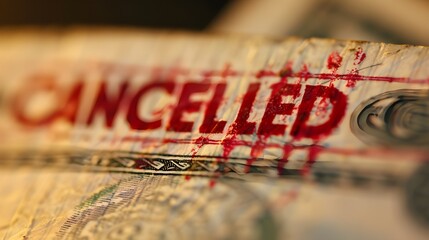 Cancellation - the action of cancelling something, text concept on card
