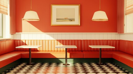 Cozy Retro Diner Booth Sunlit Cafe Interior 50s Style