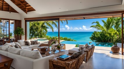 Beachside villa with panoramic ocean views and modern tropical design, AI Generated