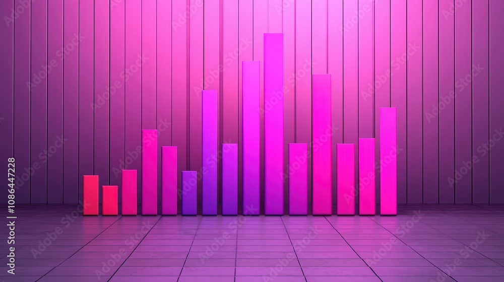 Poster futuristic neon pink bar chart data visualization 3d render