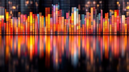 Obraz premium Abstract Cityscape Colorful Digital Data Stream Reflection