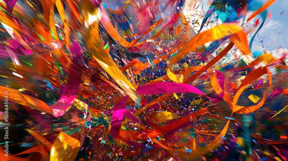 Aufkleber here's a possible and keyword list for your stock photo.. colorful confetti explosion, vibrant ribbo