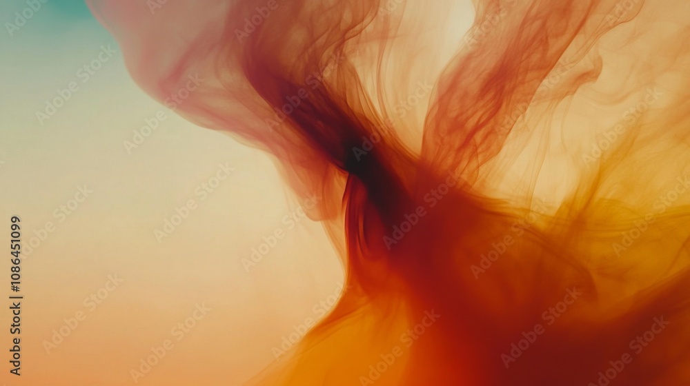 Poster abstract colorful smoke flowing in soft gradient background, evoking emotions and creativity through