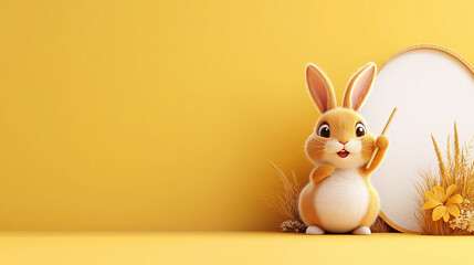 charming bunny illustration with chalkboard on yellow background