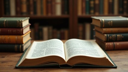 Cluttered academic area has stack of books and notebooks