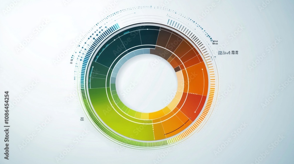 Poster Colorful Circular Data Visualization with Gradient Spectrum Displaying Statistical Information and Interactive Graphs in a Modern Design Layout
