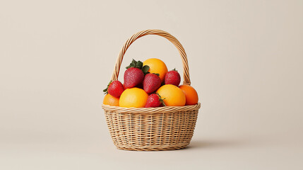 vibrant fruit basket filled with strawberries and oranges