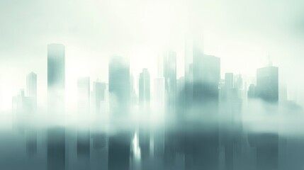 Ethereal Cityscape in Foggy Mist, Evoking a Dreamlike Atmosphere with a Mysterious Urban Landscape and Reflections on Water for Creative Projects