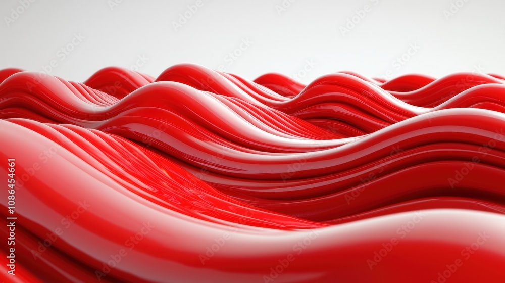 Poster Abstract Red Wave Background 3D Render Fluid Design Shiny Surface