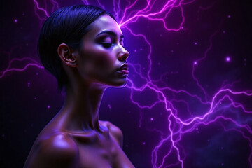 Digital artwork of person's profile with cosmic background