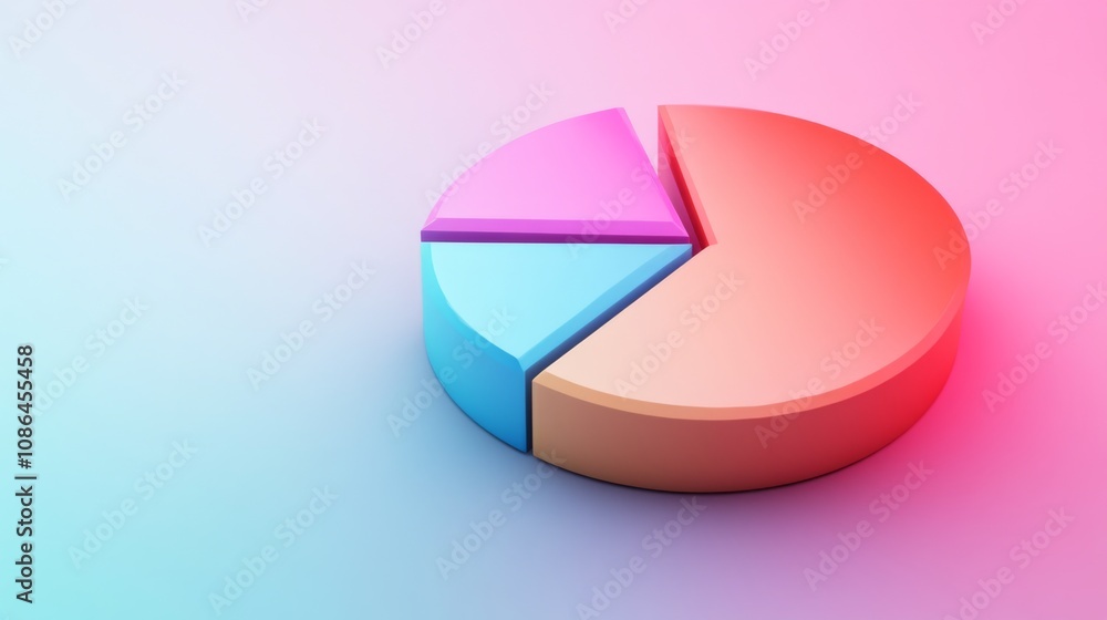 Poster colorful 3d pie chart showing different segments on a soft gradient background, representing data vi