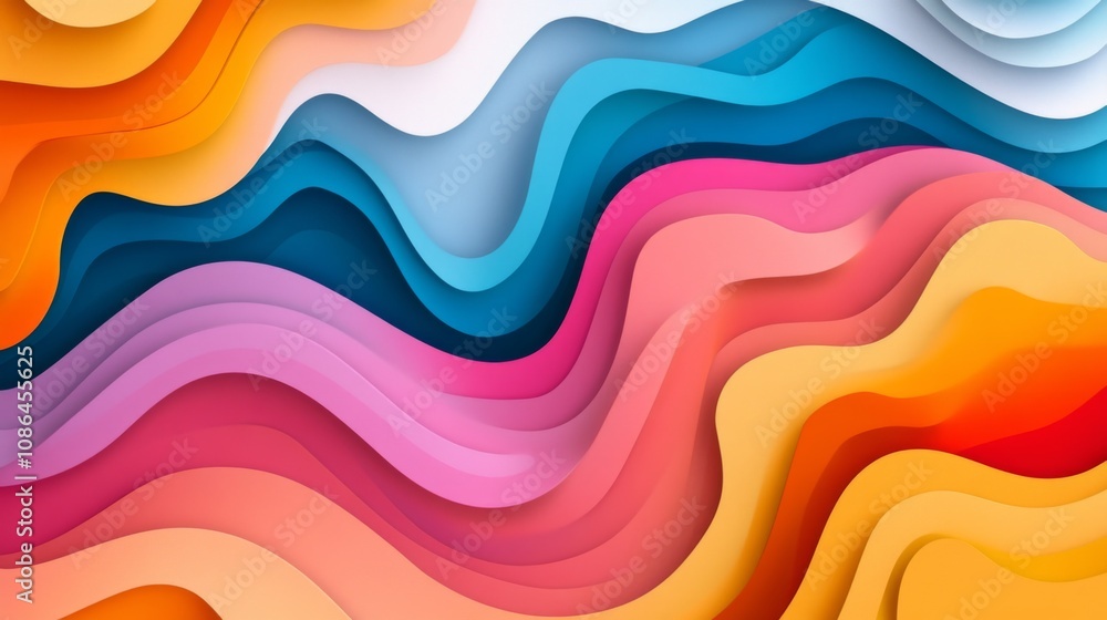 Poster Vibrant Abstract Waves of Colorful Curves and Smooth Gradients for Creative Backgrounds and Modern Designs, Ideal for Digital Art and Graphic Projects