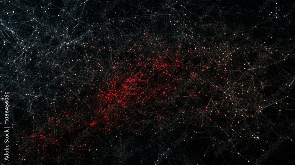 Poster abstract digital network formation with intricate connections showcasing a dark background highlight
