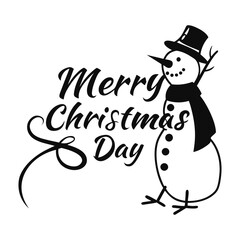 Merry Christmas day typography design, snowman, leaves, vector art illustration, silhouette vector, with white background.