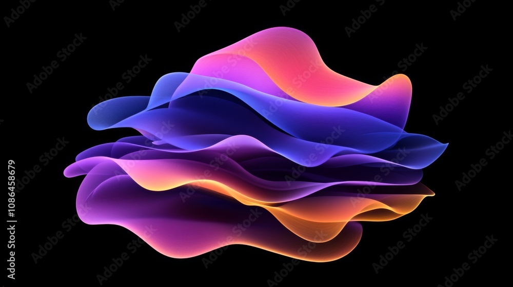 Leinwandbilder Abstract Waves in Vibrant Colors Flowing and Blending Together, Creating a Mesmerizing Visual Display of Light and Motion on a Dark Background