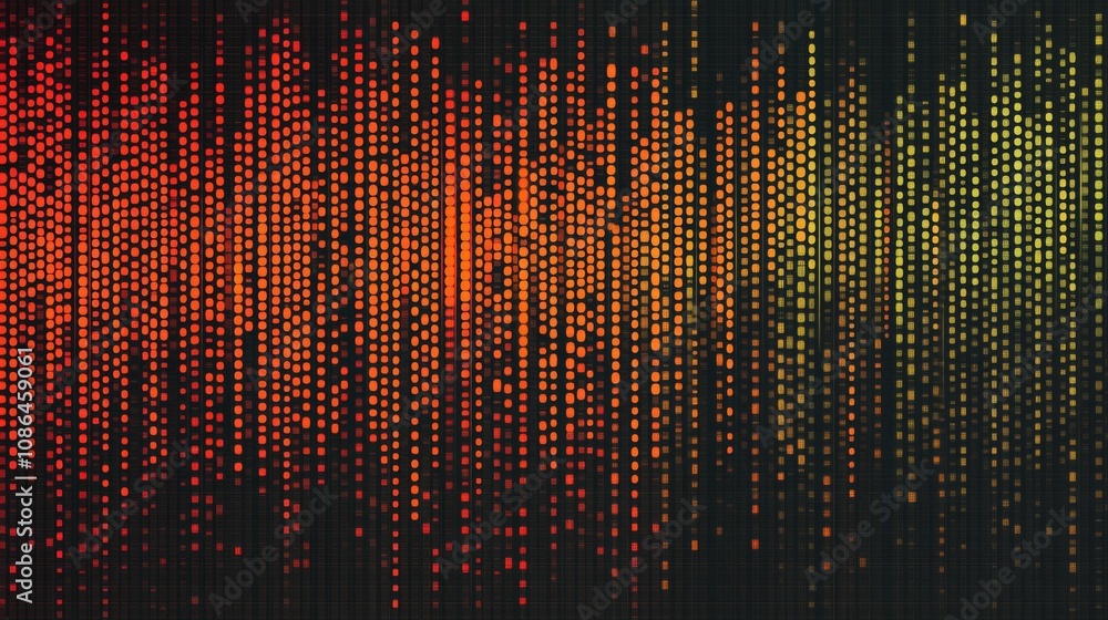 Poster Colorful Sound Wave Visualization with Bright Dots Against a Dark Background Reflecting Music Pulse and Rhythm Pattern for Creative Projects