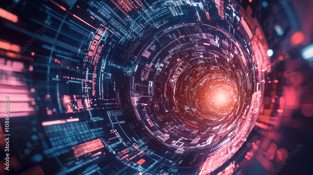 Fototapete vibrant digital vortex with glowing lights and intricate patterns in a futuristic setting