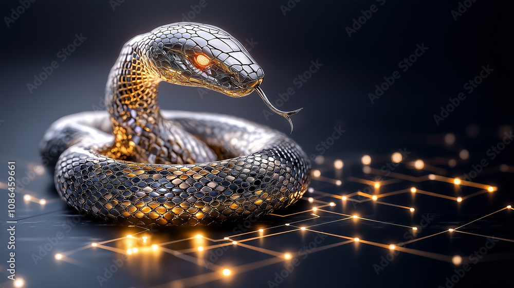 Poster detailed 3D snake symbolizing Snake zodiac with glowing features