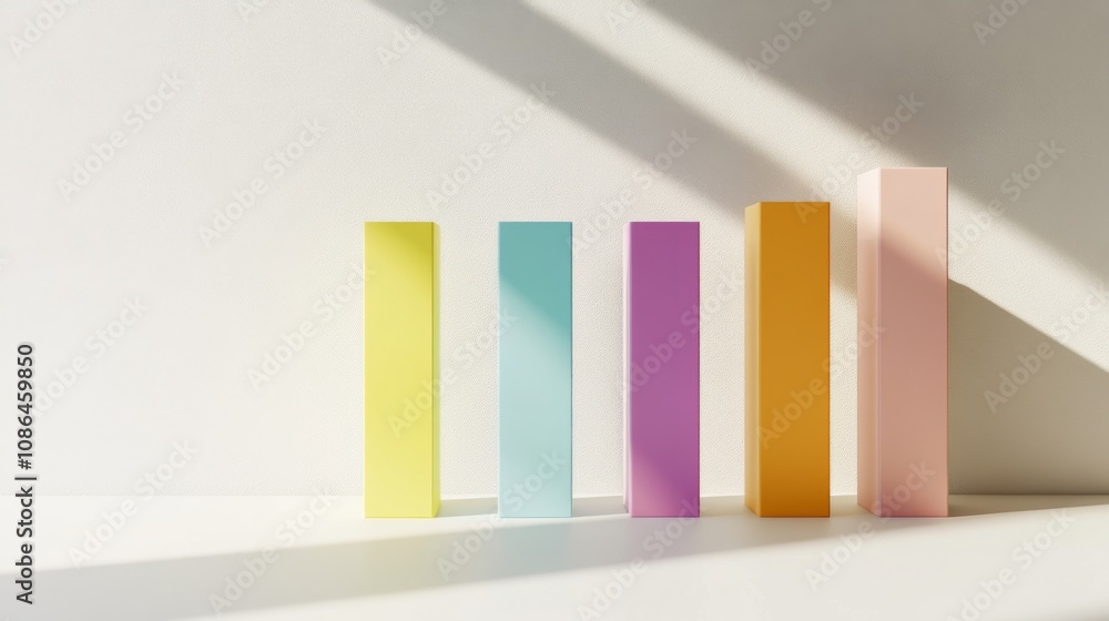 Aufkleber colorful geometric shapes standing vertically on bright background with soft shadows highlighting th