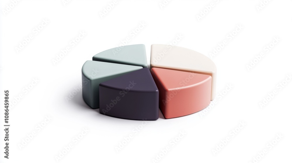 Poster colorful geometric shapes in pie chart style on white background, modern and sleek design elements f