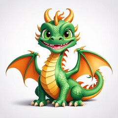 Obraz premium Cheerful green dragon with a cute expression, celebrating Chinese New Year, in vector style on white. 